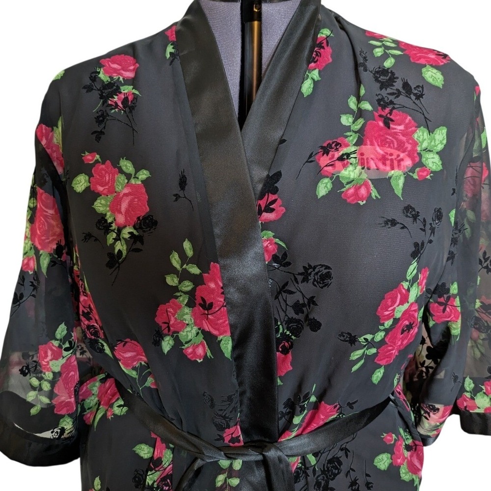 Sheer Black Velvet Burnout Robe 2X Floral Whimsygoth Vamp Goth Layering